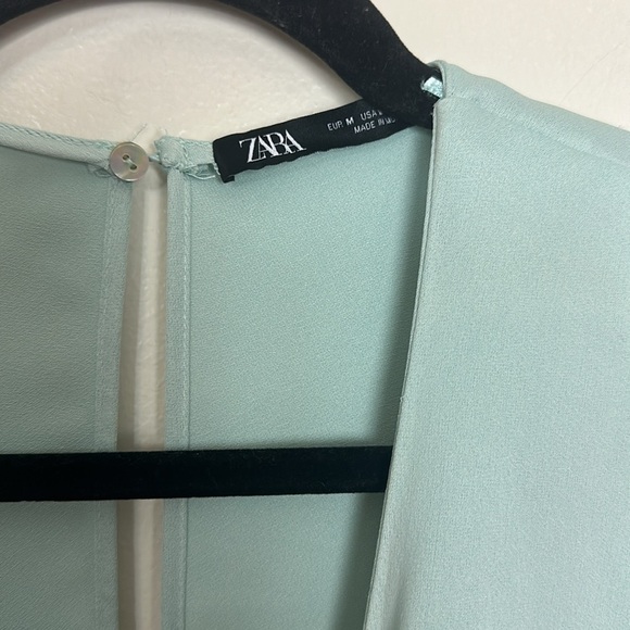 Zara Satin Puff Sleeve Knot Detail Sea Foam Flowy Short Dress - Picture 12 of 16